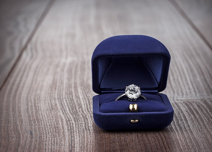 Engagement ring in jewellery box