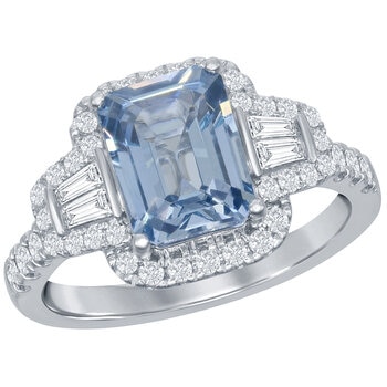 18KT White Gold 0.63ctw Diamond Halo Aquamarine Ring