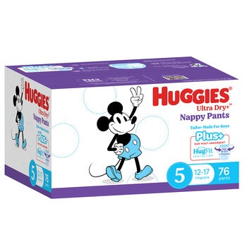 Huggies Boys' Ultra Dry Nappy Pants Plus Size 5 Walker (12-17kg) 76 Nappies Huggies Boys' Ultra Dry Nappy Pants Plus Size 5 Walker (12-17kg) 76 Nappies