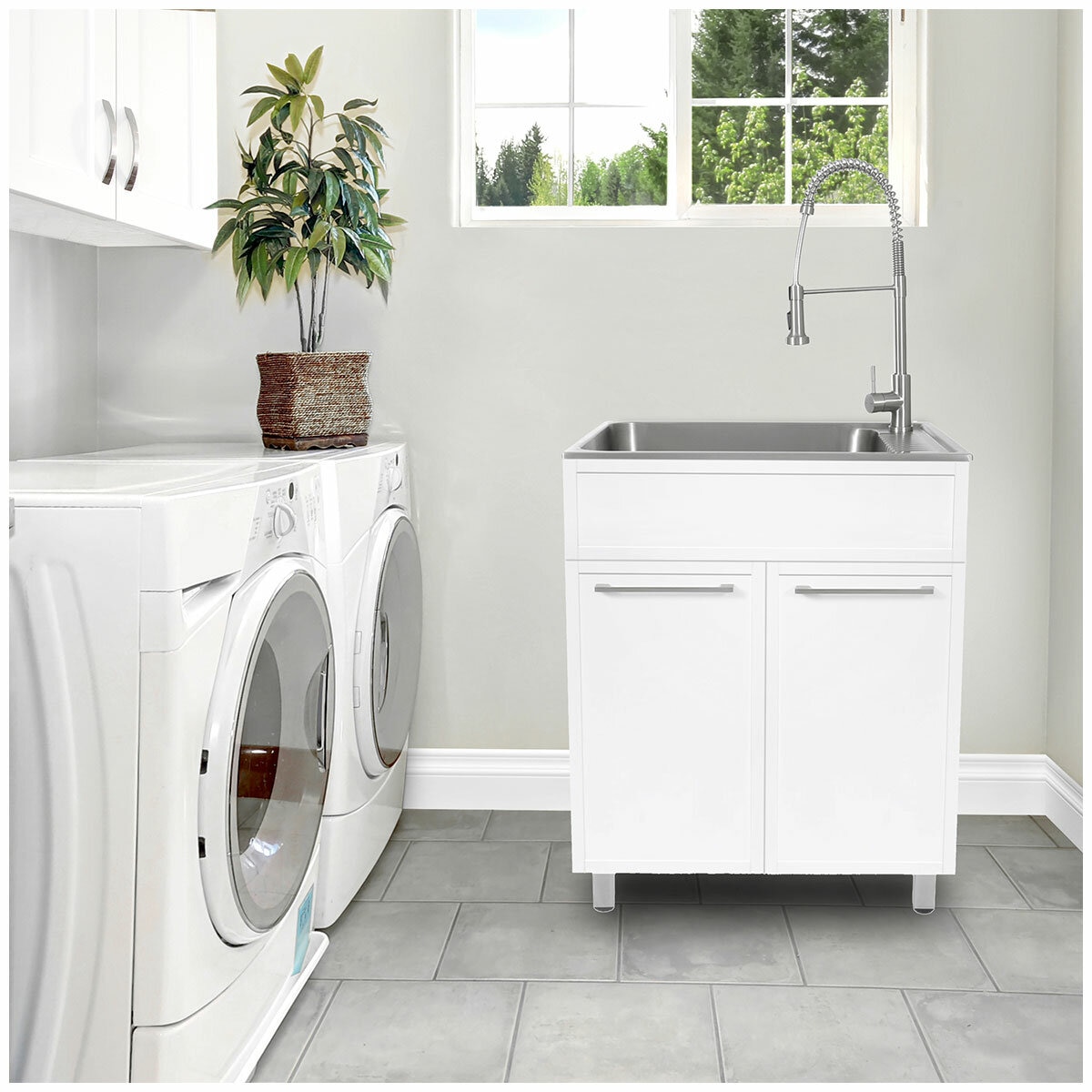 All in One 72cm Matte White Lacquered Laminate Slim Shaker Cabinet With Sink And Chef Faucet All in One 72cm Matte White Lacquered Laminate Slim Shaker Cabinet With Sink And Chef Faucet