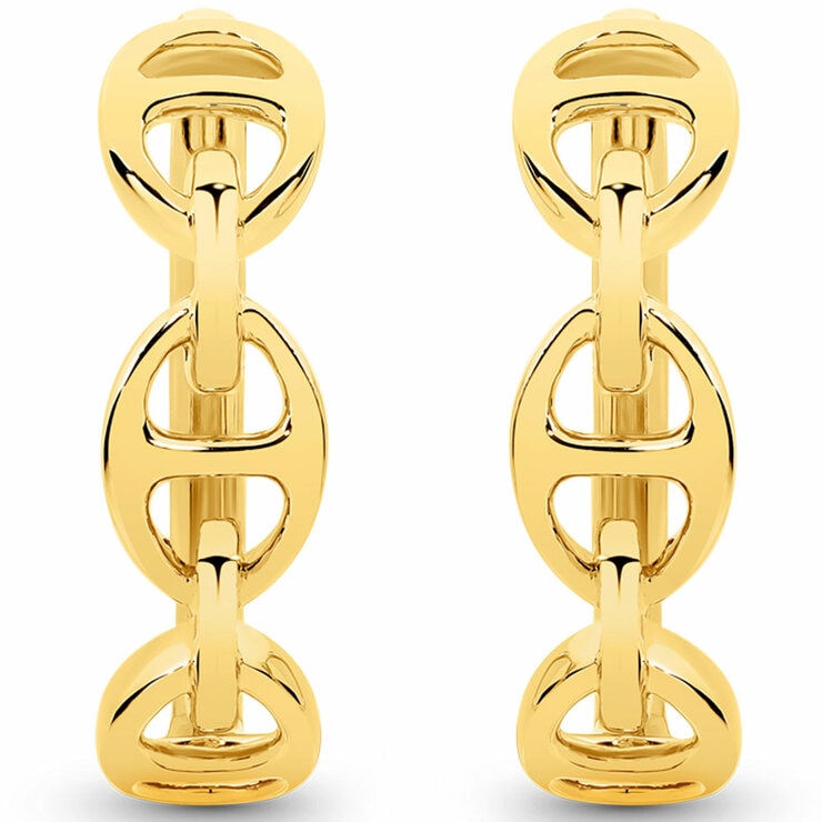 18KT Yellow Gold Mariner Link Hoop Earrings 18KT Yellow Gold Mariner Link Hoop Earrings