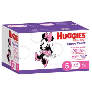 Huggies Girls Ultra Dry Nappy Pants Plus Size 5 Walker (12-17kg) 76 Nappies Huggies Girls Ultra Dry Nappy Pants Plus Size 5 Walker (12-17kg) 76 Nappies