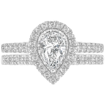 18KT White Gold 1.25ctw Pear And Round Brilliant Cut Diamond Bridal Ring Set