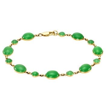 14KT Yellow Gold Dyed Green Round Bezel Jade Link Bracelet