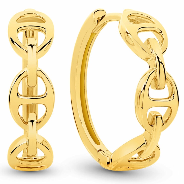 18KT Yellow Gold Mariner Link Hoop Earrings 18KT Yellow Gold Mariner Link Hoop Earrings