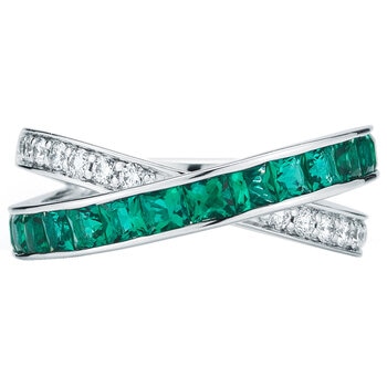 18KT White Gold 0.25ctw Round Diamond Lab Emerald Ring