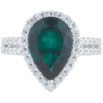 14KT White Gold 0.58ctw Diamond Lab Emerald Ring