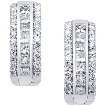 18KT White Gold Round Brilliant Cut And Princess Cut 1.45ctw Diamond Hoop Earrings