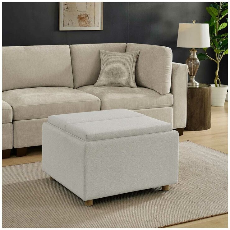 Henredon Sona Fabric Storage Ottoman with Reversible Wood Tray Tops Henredon Sona Fabric Storage Ottoman with Reversible Wood Tray Tops