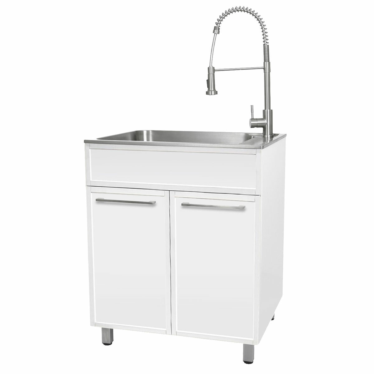 All in One 72cm Matte White Lacquered Laminate Slim Shaker Cabinet With Sink And Chef Faucet All in One 72cm Matte White Lacquered Laminate Slim Shaker Cabinet With Sink And Chef Faucet