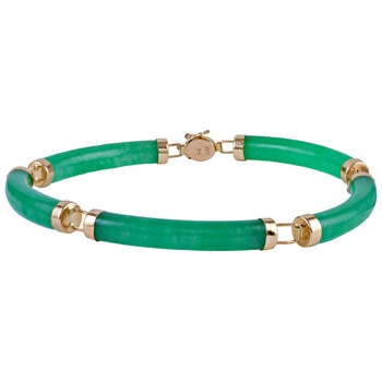 14KT Yellow Gold Green Jade Bracelet