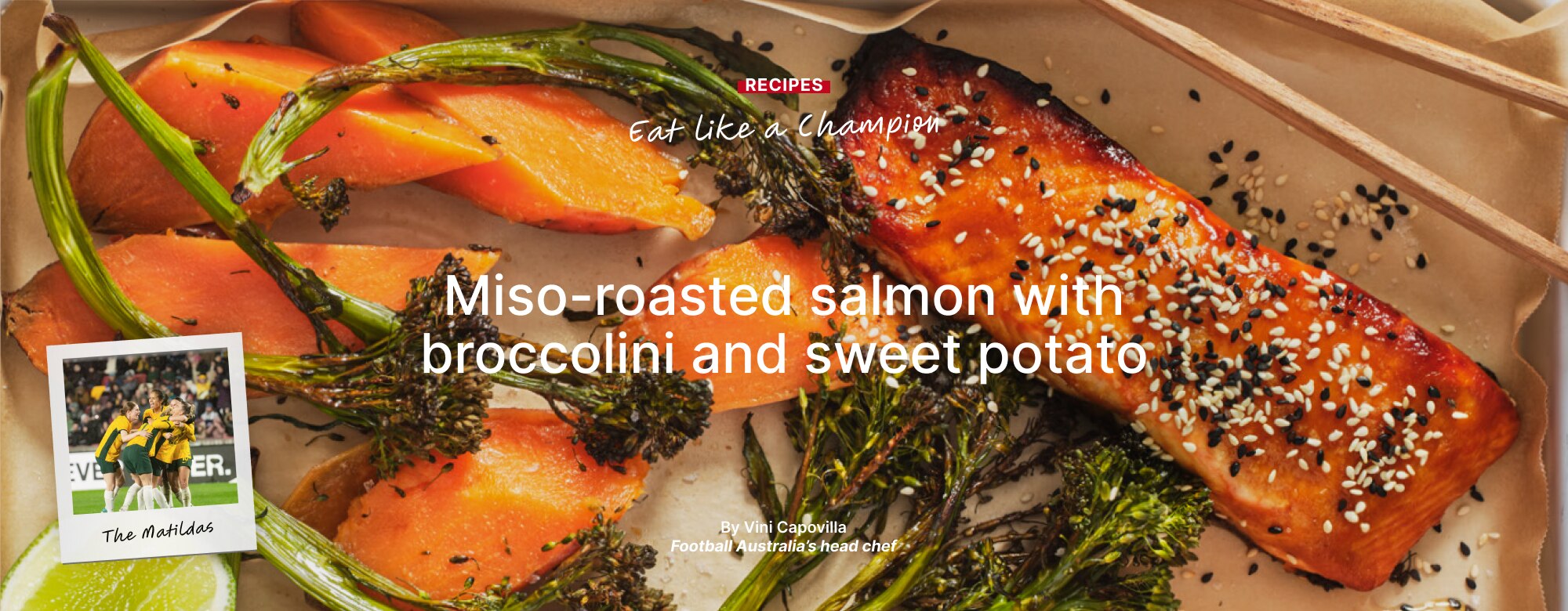Miso-roasted salmon with broccolini and sweet potato