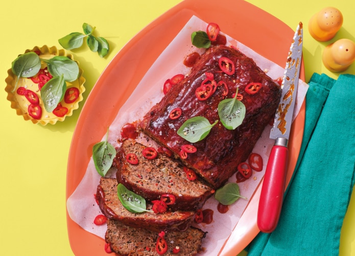 Chilli and basil meatloaf with sticky tomato glaze