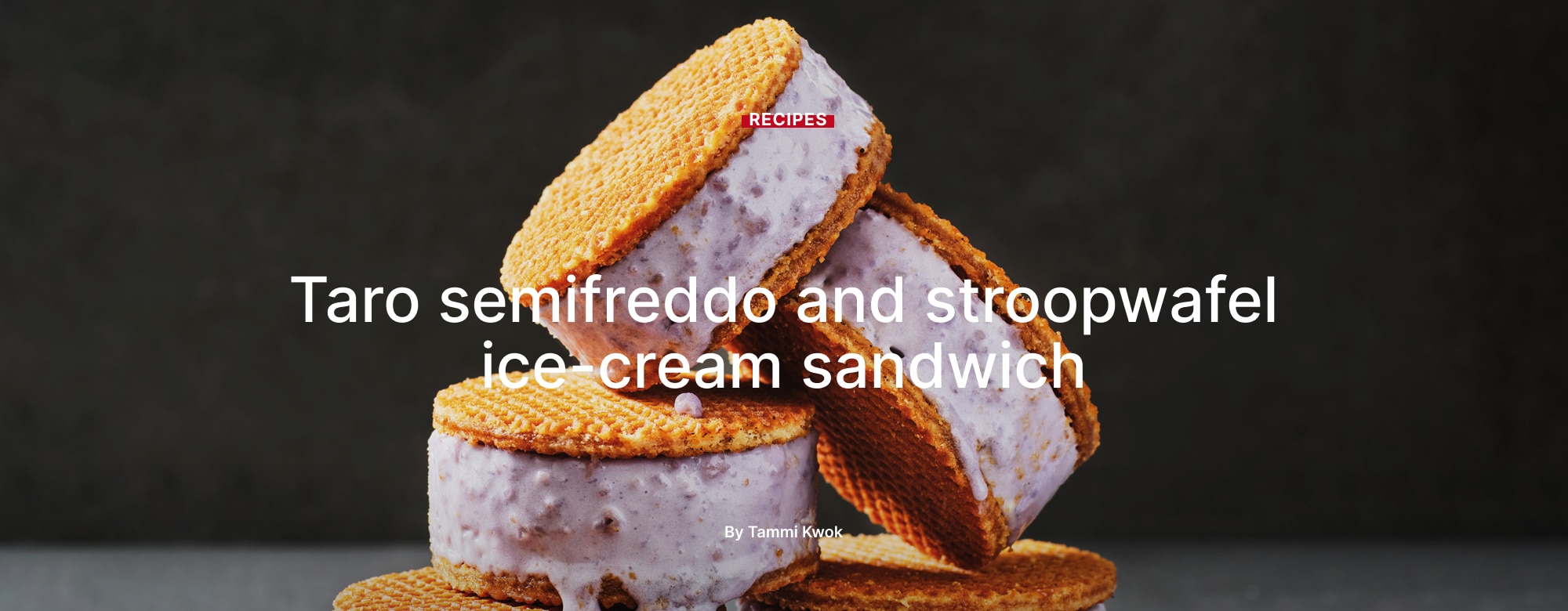 Taro semifreddo and stroopwafel ice-cream sandwich