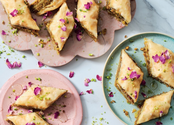 Pistachio and rose baklava