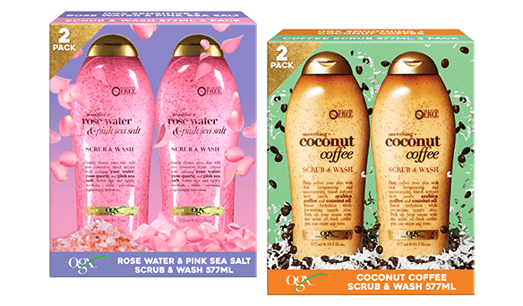 OGX Body Scrub and Wash in Rose Water & Pink Sea Salt and/or Coconut Coffee