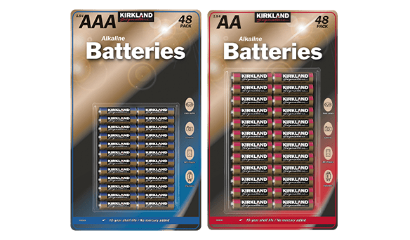 Kirkland Signature AAA Batteries or AA Batteries 48 pack