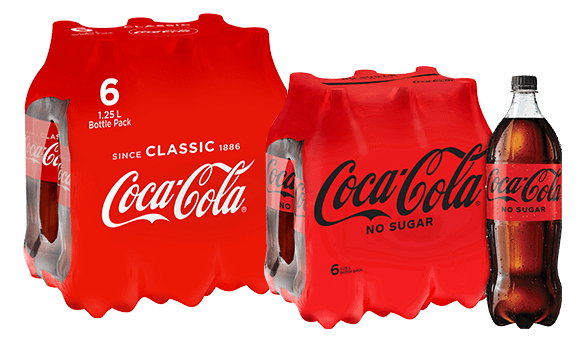 Coca Cola Classic PET or No Sugar PET 6 x 1.25L