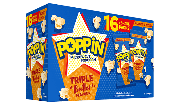 Poppin Microwave Popcorn Triple Butter 16 x 100g