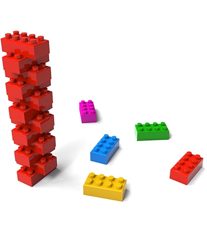 Lego tower and bricks