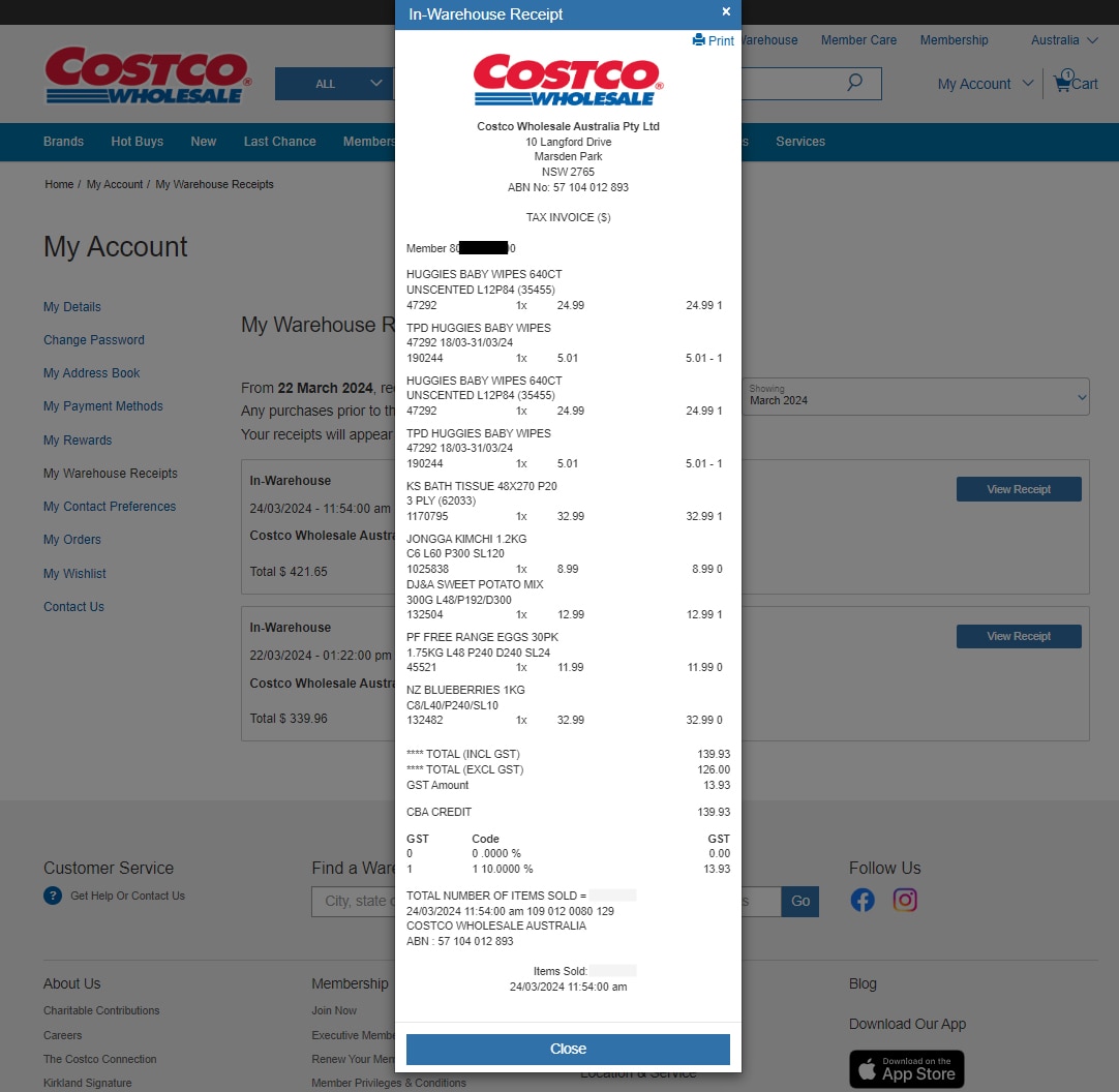 Viewing and printing your receipt