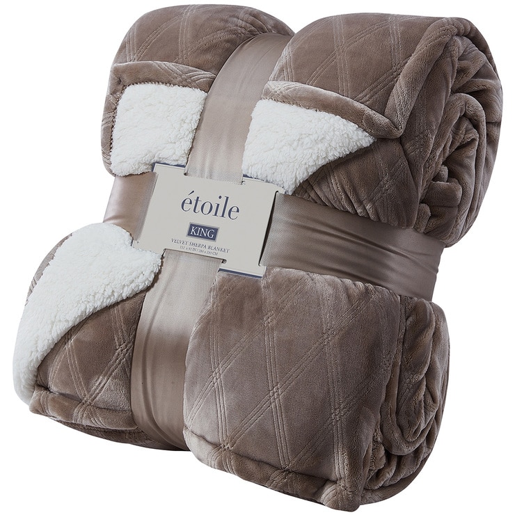 Etoile Velvet Sherpa King Blanket Tan | Costco Australia