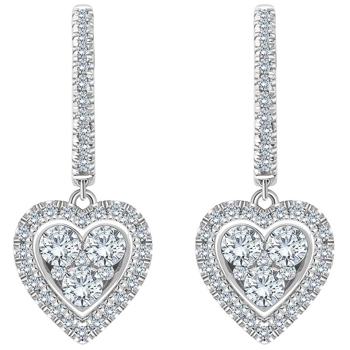 18KT White Gold Heart Shape 0.82ctw Diamond Earrings