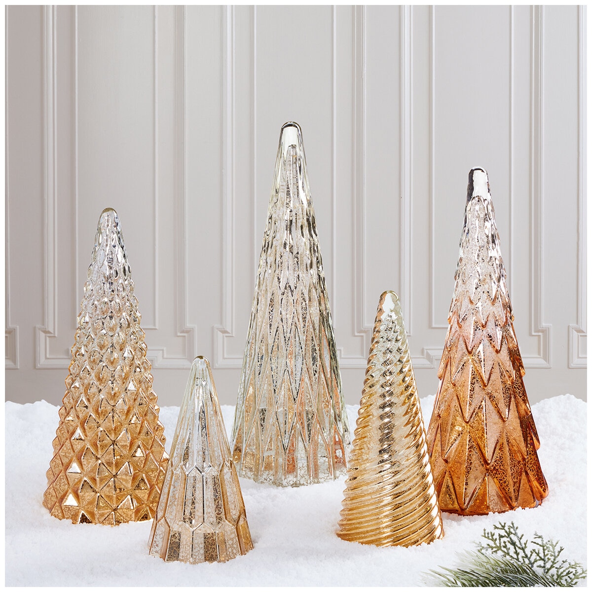 LED Glass Trees 5 Pack Gold