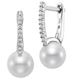 18KT White Gold Diamond and 7.5-8mm Cultured Freshwater Pearl Earrings