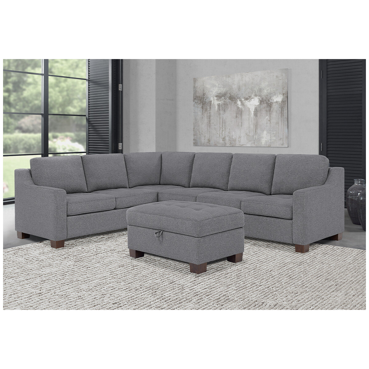 Thomasville 3 Piece Fabric Sectional with Storage Ottoman/