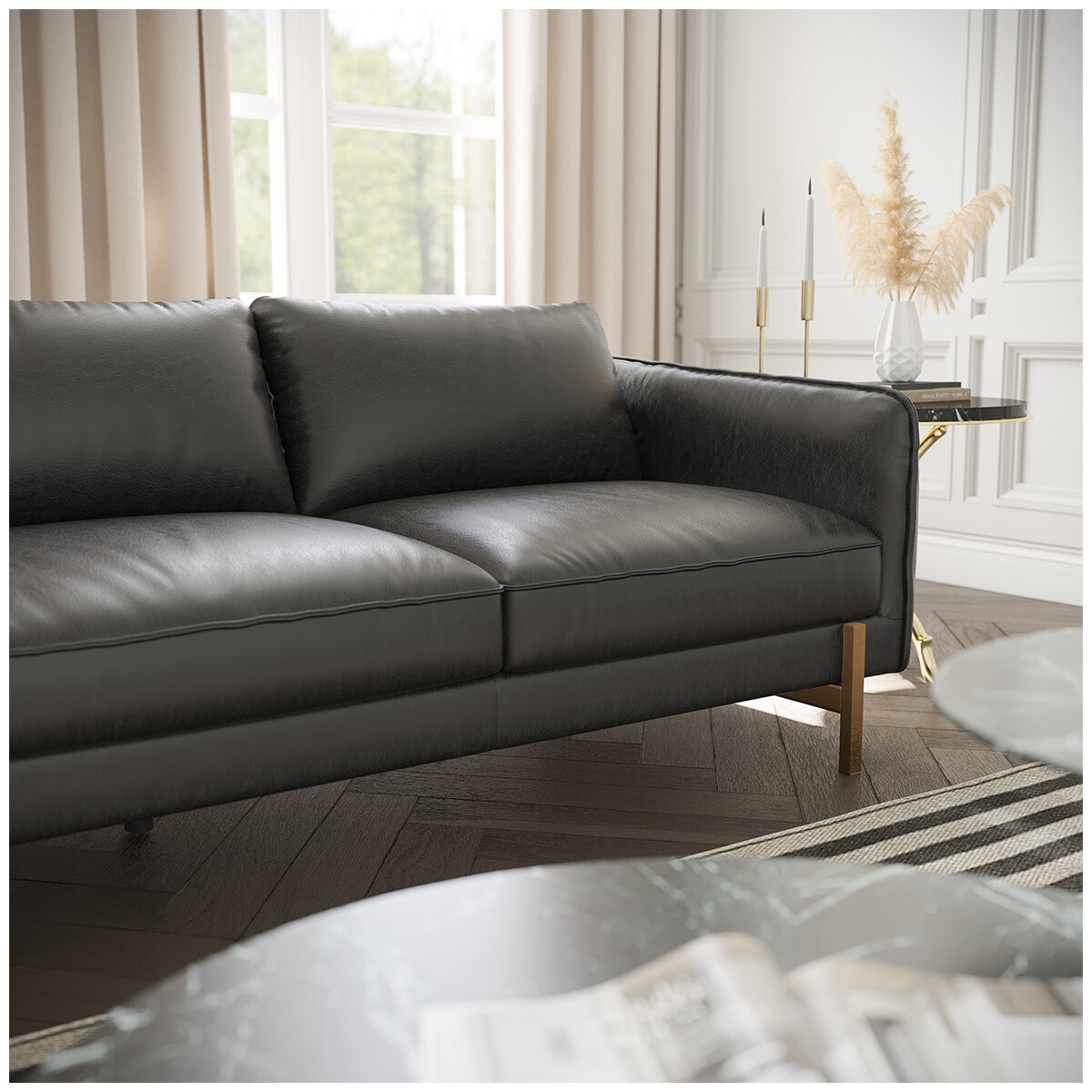 Valencia Berlin Black Leather Sofa