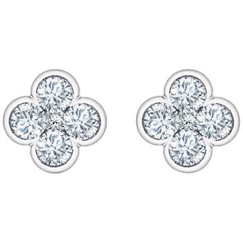 18KT White Gold 0.65ctw Round Diamond Clover Earrings