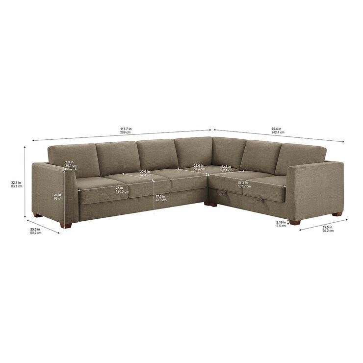 Thomasville Caler 3 Piece Fabric Sectional with Sleeper and Storage Seat Thomasville Caler 3 Piece Fabric Sectional with Sleeper and Storage Seat
