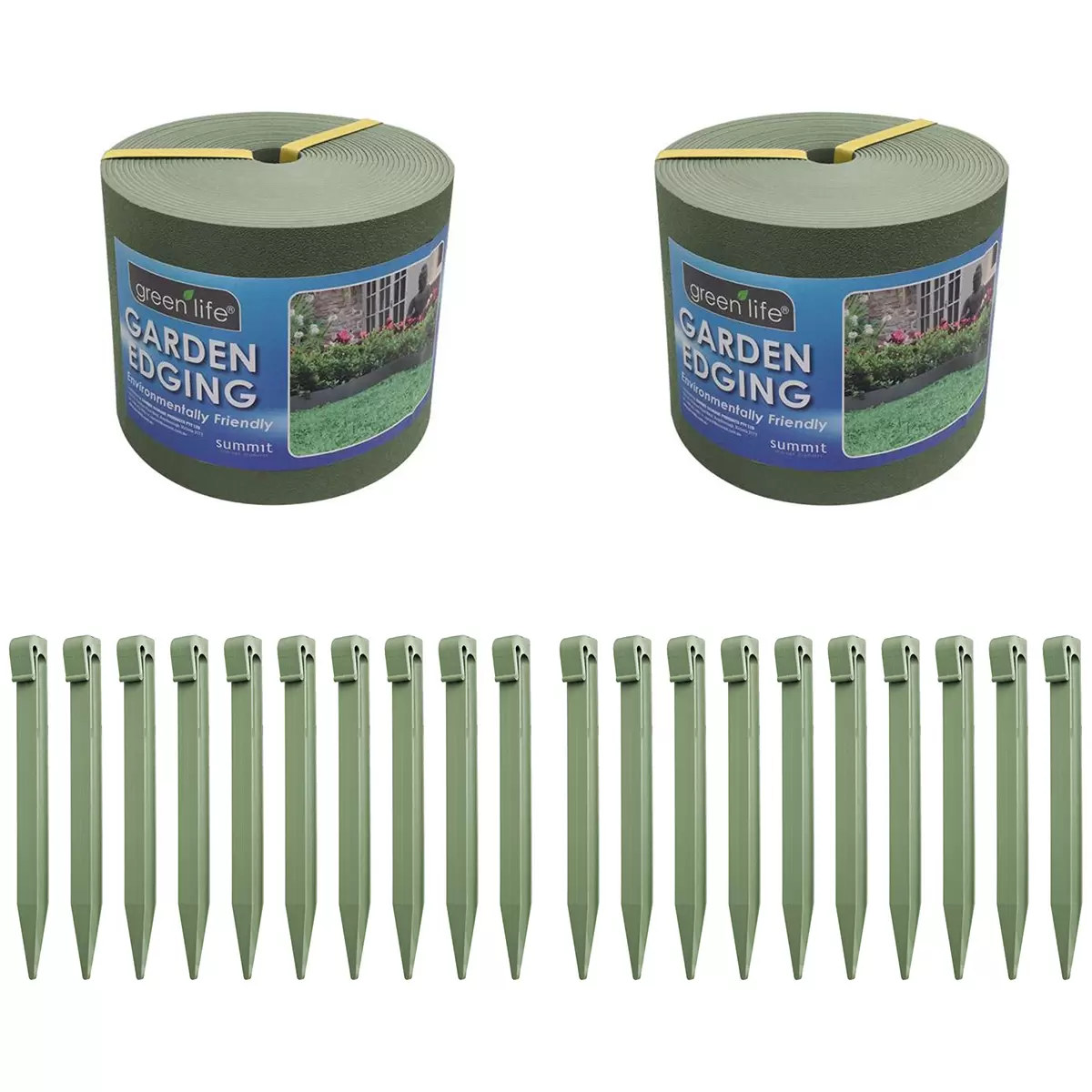 Greenlife Plastic Garden Edging 2 x 1000 x 15cm with 20 Pegs 