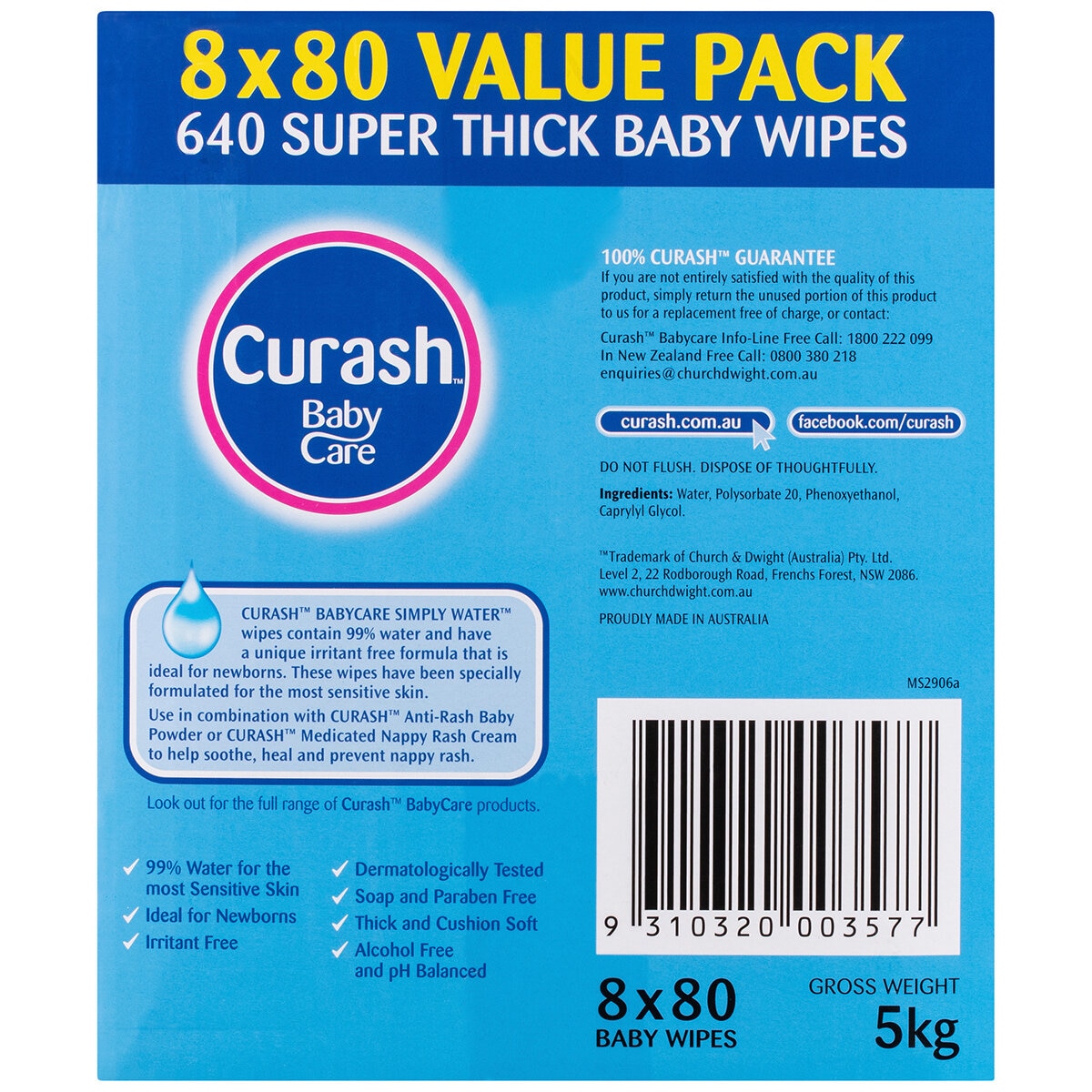 Curash Simply Water Wipes 640 Count