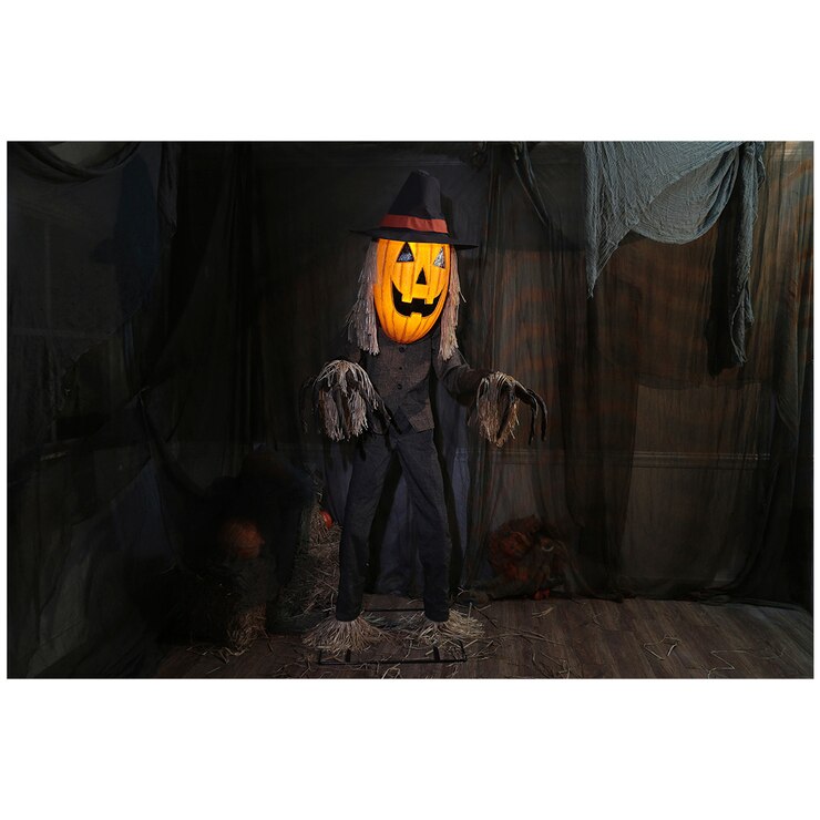 Animated Pumpkin Head Scarecrow