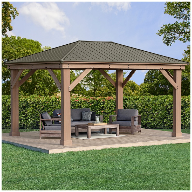 Yardistry 3.7 X 4.9 M Wood Gazebo With Aluminium Roof 