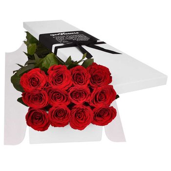 Luscious 12 Long Stem Red Roses In Gift Box