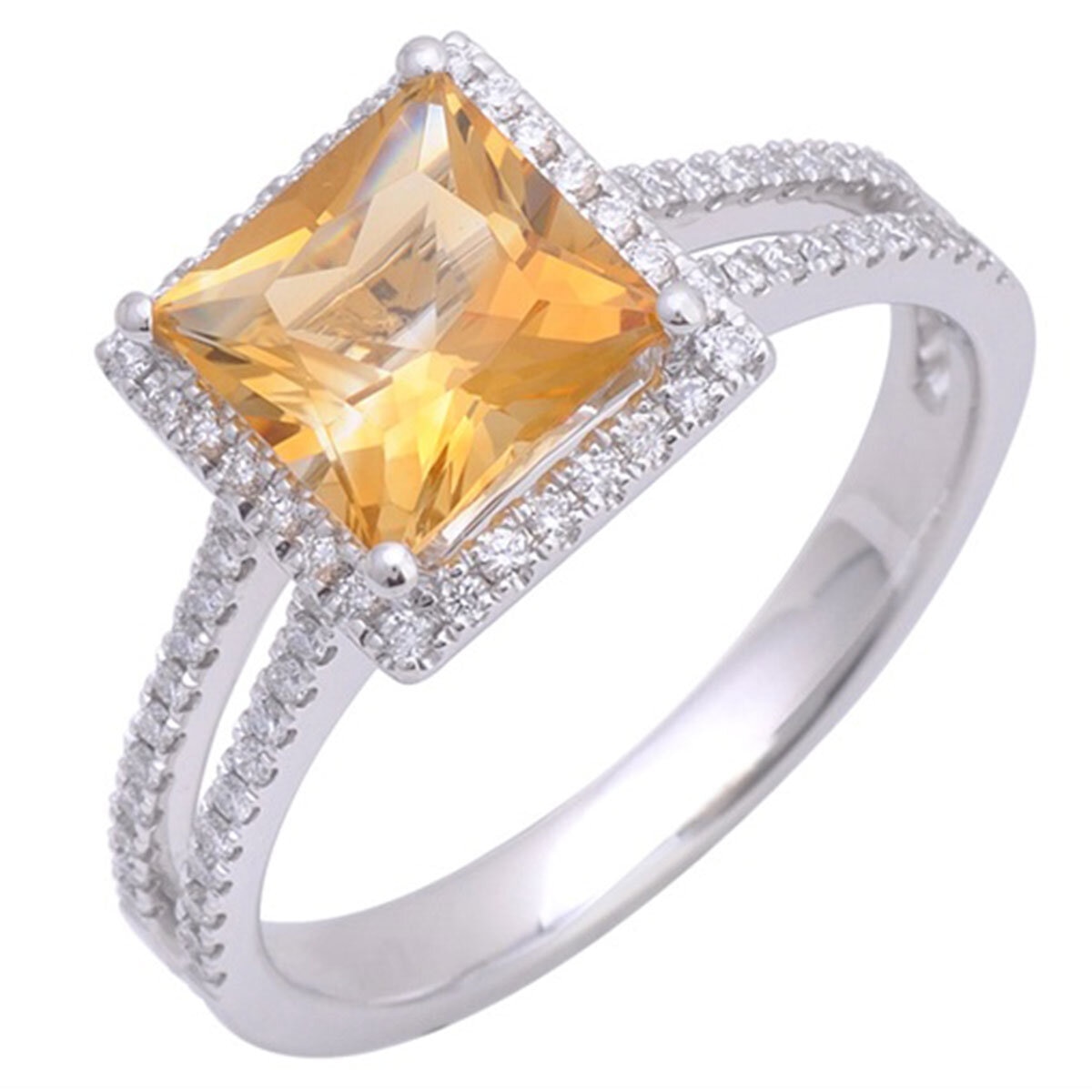 14KT White Gold 0.26ctw Diamond Citrine Center Ring