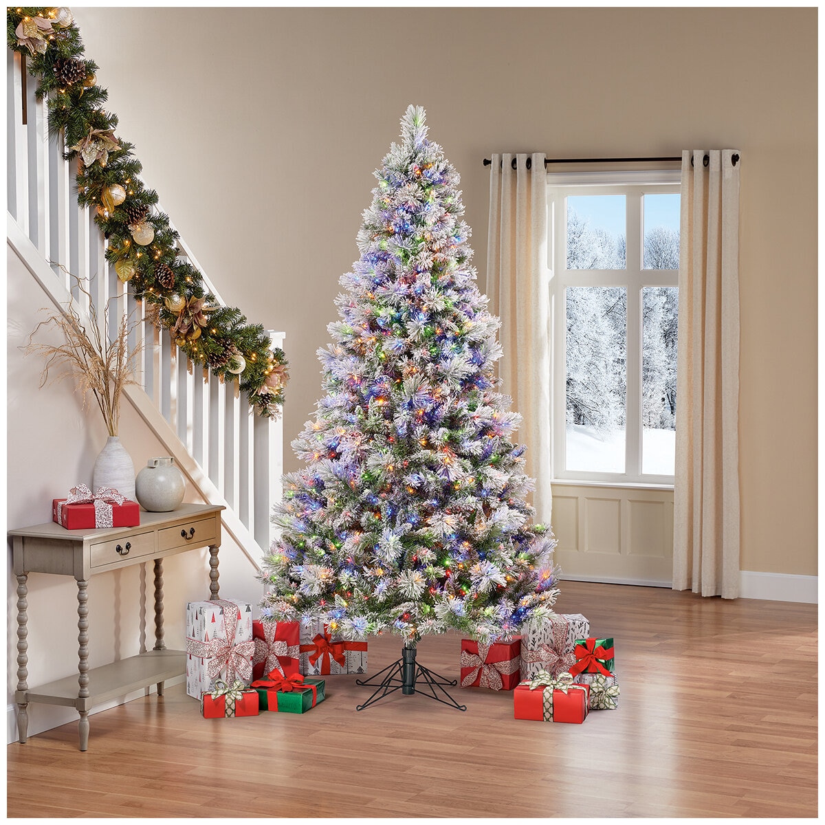 Pre-Lit Glitter Flocked Tree Micro Dot LED Artificial Christmas Tree 2.28m