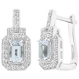 18KT White Gold 0.18ctw Diamond And Aquamarine Earrings