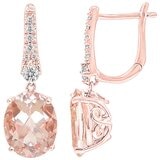 18KT Rose Gold 0.18ctw Round Diamond Morganite Drop Earrings