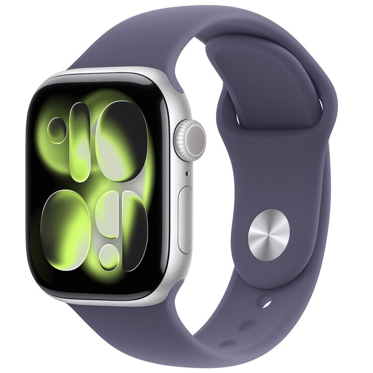 Apple Watch Series 11 GPS 42mm Silver Aluminium Case with Purple Fog Sport Band - S/M Apple Watch Series 11 GPS 42mm Silver Aluminium Case with Purple Fog Sport Band - S/M