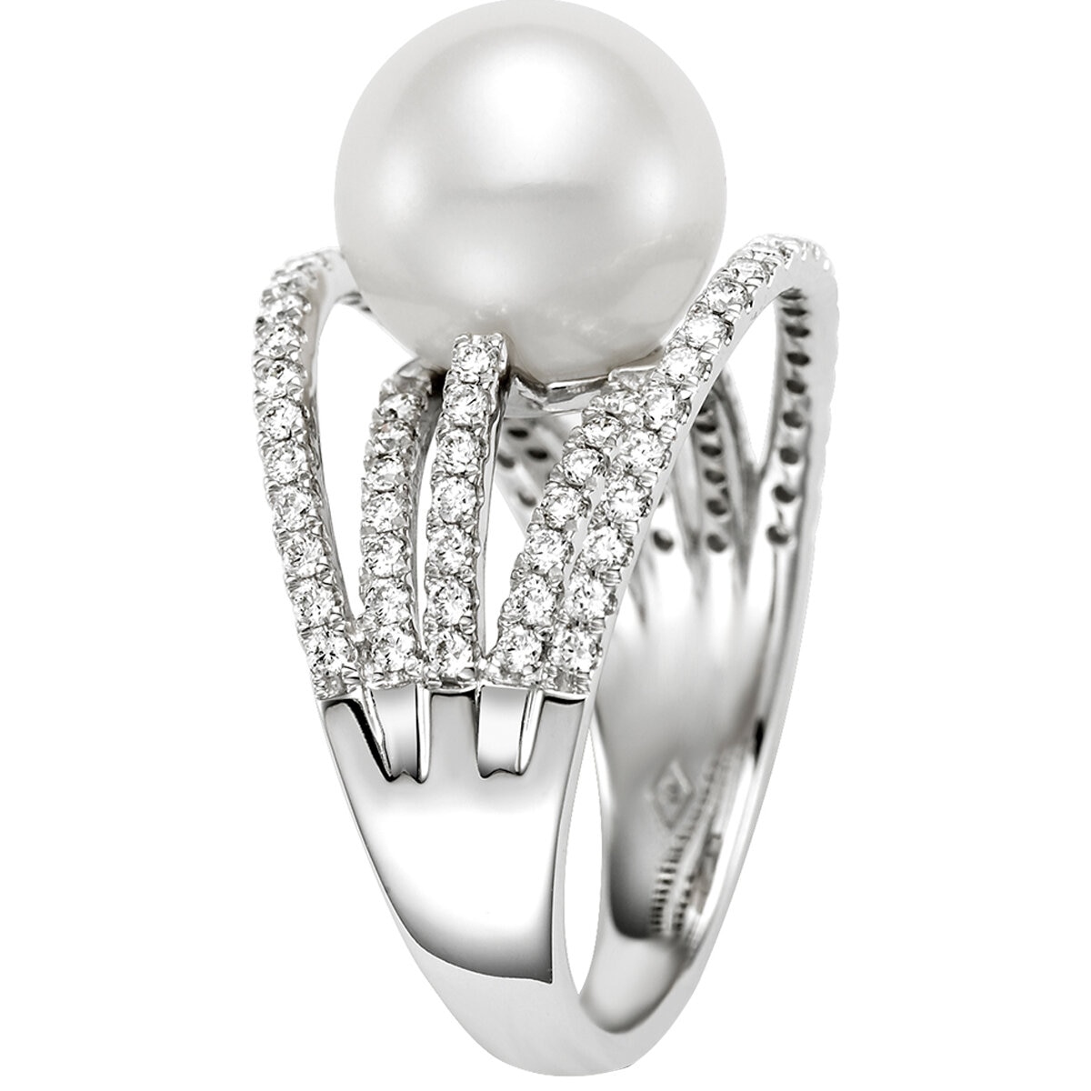 18KT White Gold 0.75ctw Diamond Cultured Pearl Ring