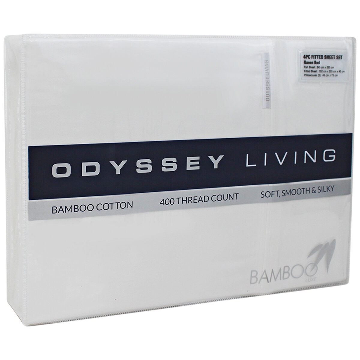 Odyssey Living 400TC Bamboo 4 Piece Sheet Set Queen White