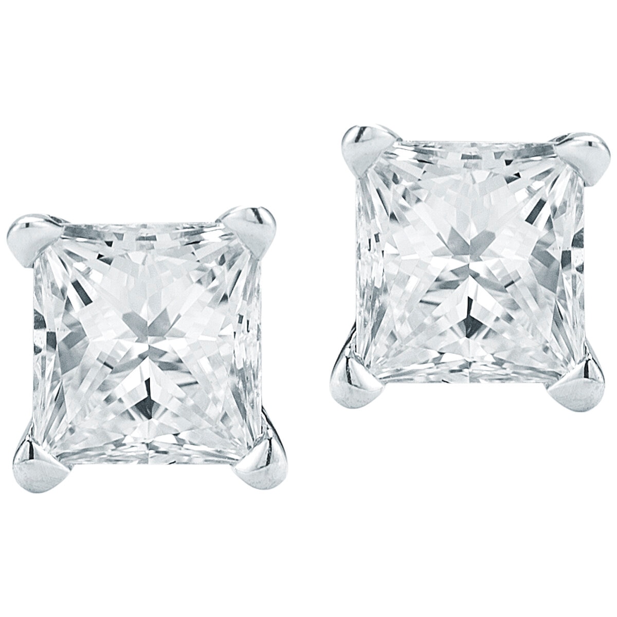 18KT White Gold 0.23CTW Princess Cut Diamond Stud Earrings/