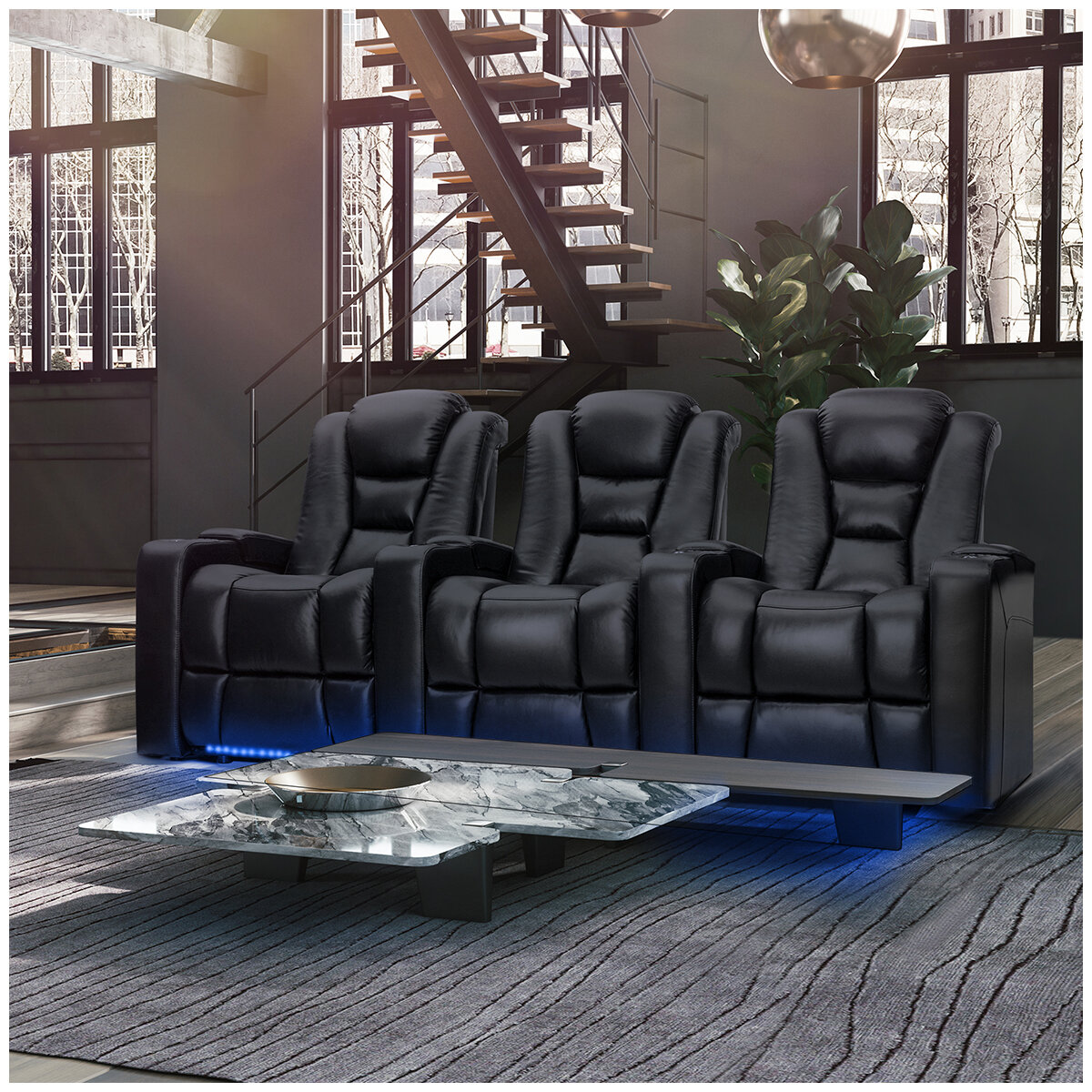 Valencia Theater Seating Venice 3 Seater Recliner, Black