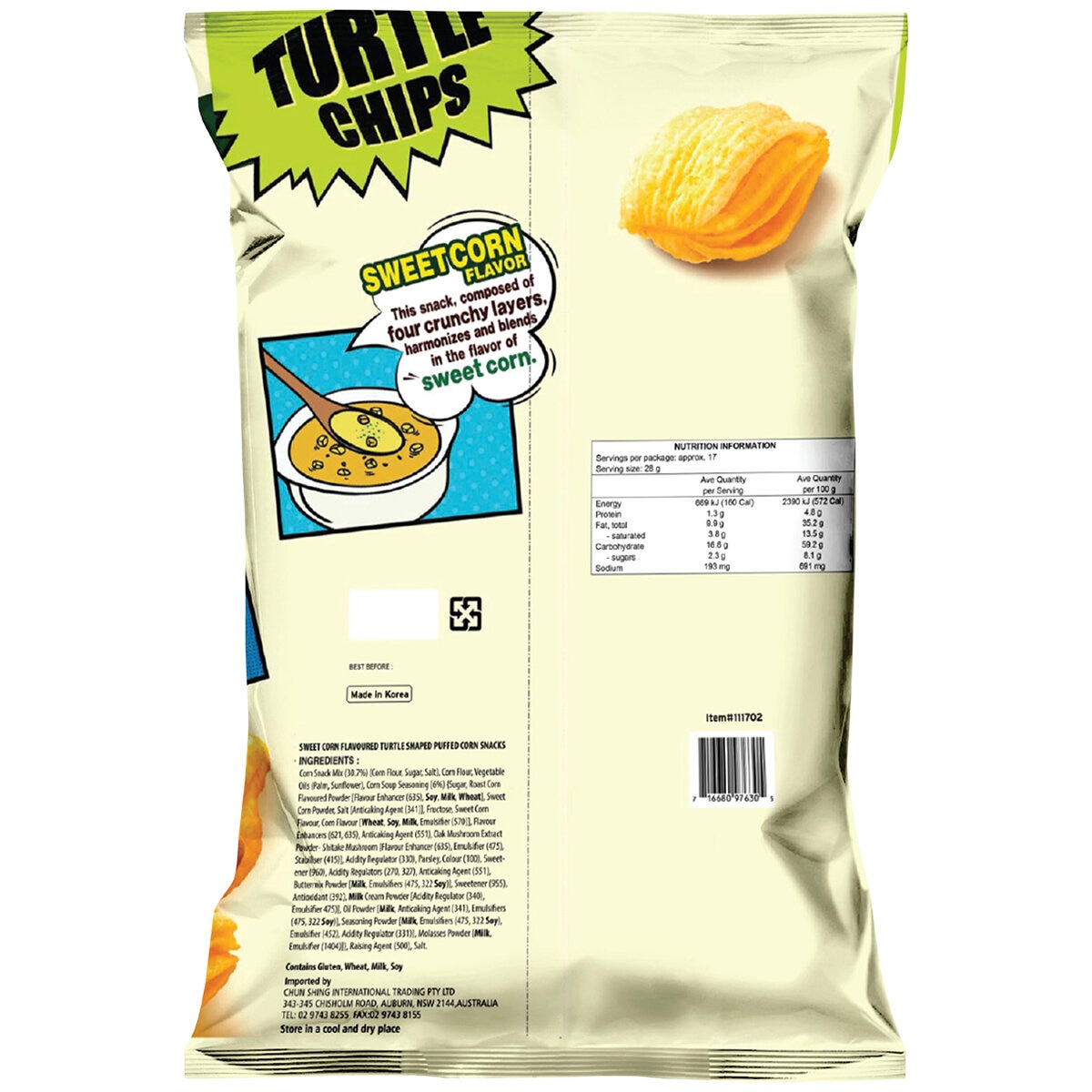 Orion Turtle Chips Sweet Corn Flavour 481g