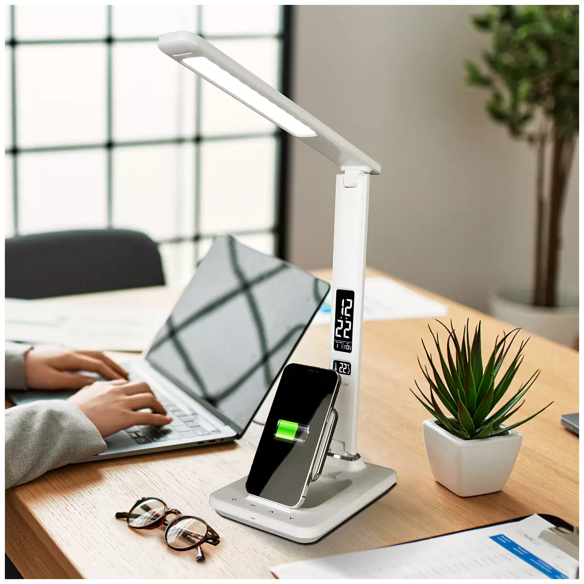 Ottlite LED Desk Lamp with Extendible Wireless Charging Base 