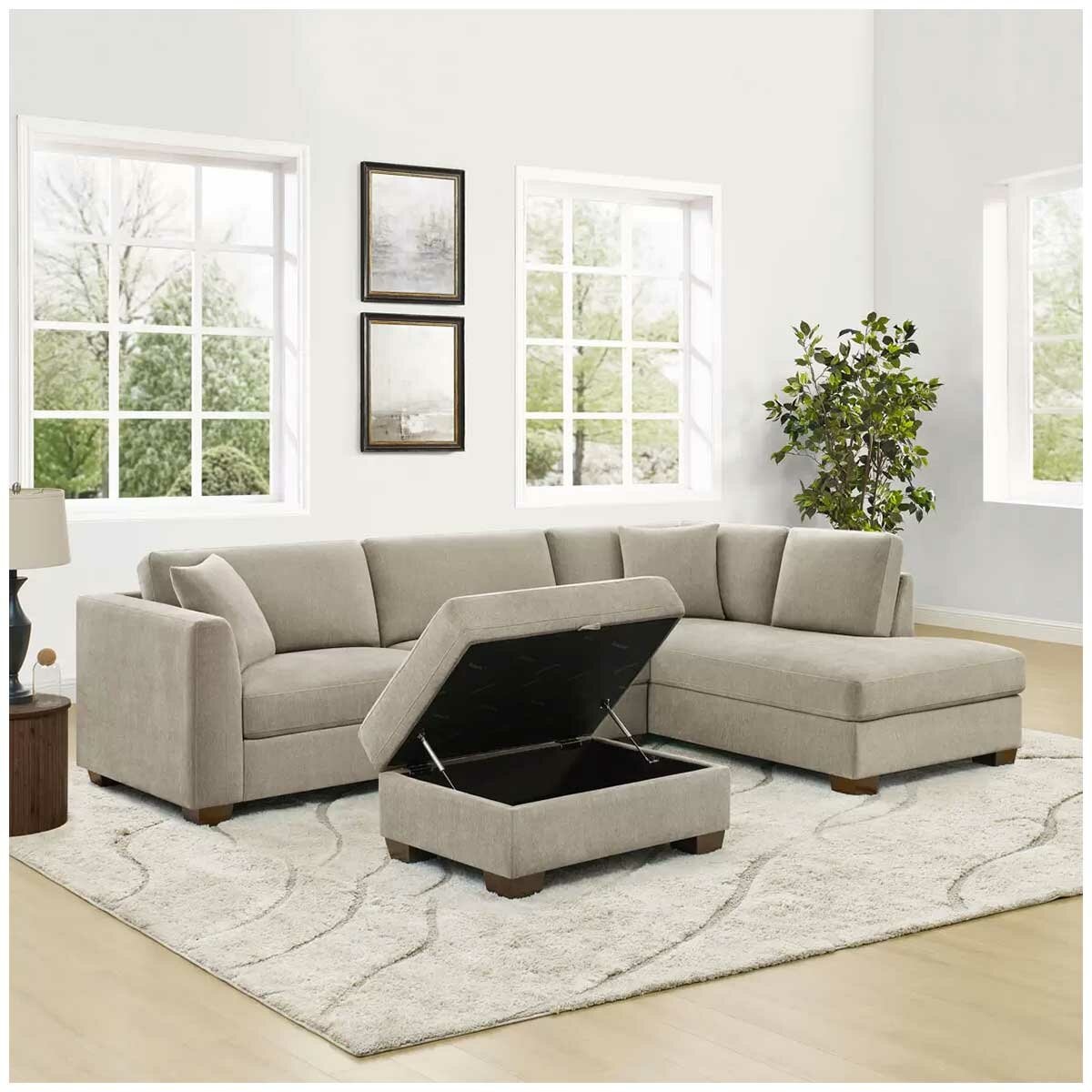 Thomasville 3 Piece Fabric Sectional with Storage Ottoman Thomasville 3 Piece Fabric Sectional with Storage Ottoman